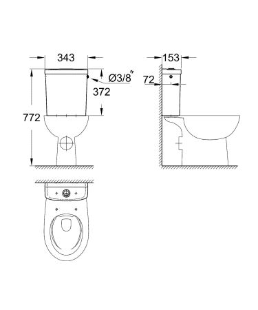 Смывной бачок для унитаза GROHE Bau Ceramic, подводка сбоку, альпин-белый (39437000)