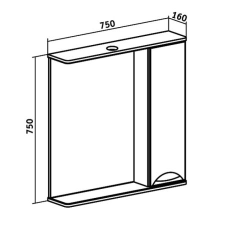 Зеркальный шкаф Runo правый Барселона 75 (00000001033), артикул 00000001033