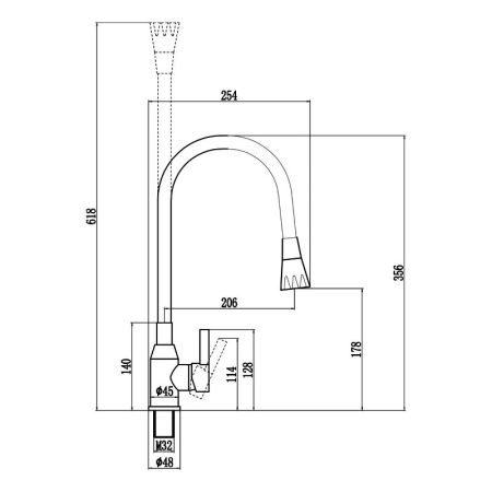 Смеситель для кухни с гибким изливом и режимом душ Fmark FS8277H-01, черный