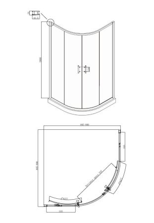 Душевой уголок Ambassador Kingston 14011104-ST15, полукруглый, угловой трап, 90х90, артикул 14011104-ST15