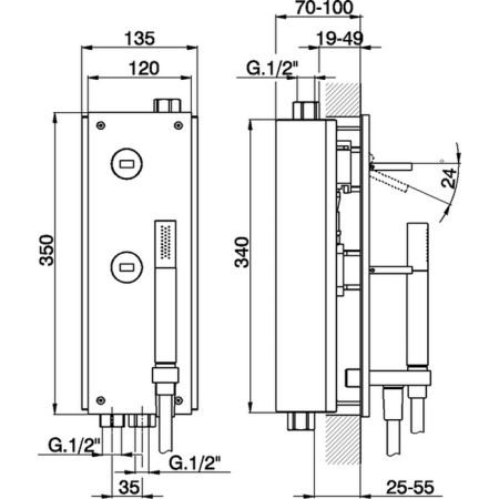 CISAL Wave Встраиваемый однорычажный смеситель с переключателем на 2 положения,вывод с держателем,ручная лейка,шланг,внешняя и внутренняя части в комп