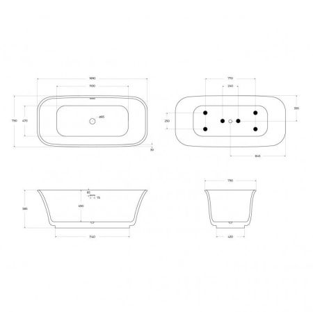 Акриловая ванна BELBAGNO DUE BB702-1700-800-K, артикул BB702-1700-800-K