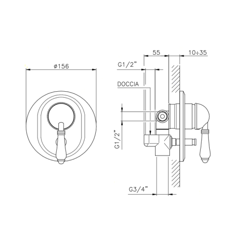 Nicolazzi Unico Встраиваемая часть для душа с переключателем, подключение смешанной воды 1/2'' и 3/4'' (новый арт С4060)