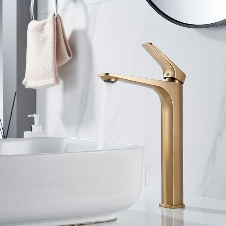 Смеситель для раковины высокий Shevanik S4211G, золотой сатин, артикул S4211G