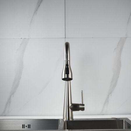 Смеситель для кухни с выдвижным изливом Shevanik S363L, сатин, артикул S363L