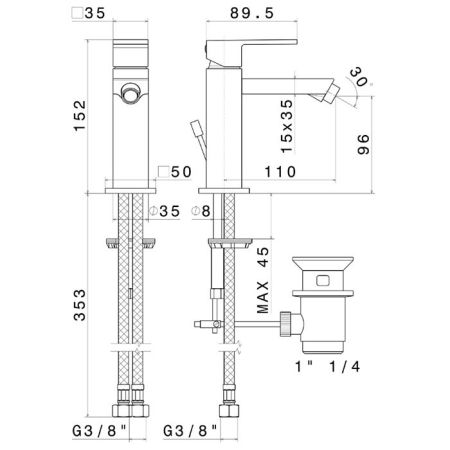 Смеситель для биде FUTURA однорычажный с донным клапаном, хром, артикул 66425KM.21.018