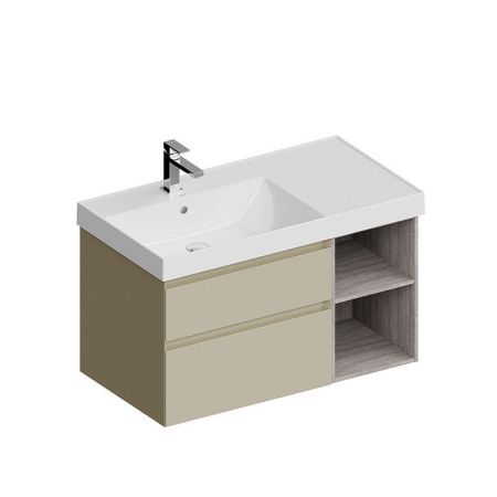 Тумба CUBO левая подвесная с ящиками 90, Лимо матовая-древесная, артикул CUB.90Lh\LIM