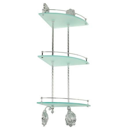 CLEOPATRA Полка c галереей угловая тройная, стекло матовое/хром, артикул 16668