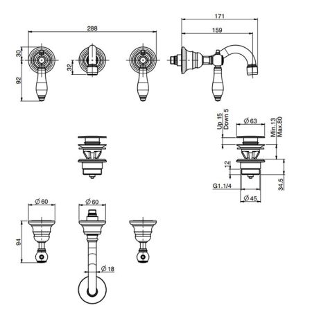 Fima Carlo Frattini Herend Смеситель для раковины, встраиваемый, излив: 15.9см., цвет: золото, артикул F5401/5CBOR