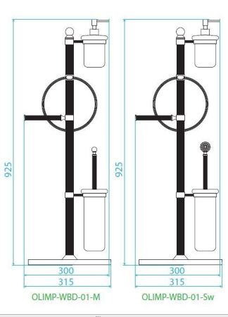 Стойка напольная с держателем туалетной бумаги щёткой для унитаза, полотенцедержателем и деспенсером  CEZARES OLIMP-WB, артикул OLIMP-WBD-03/24-Sw