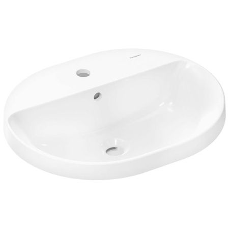 Раковина, Hansgrohe, Xuniva U, ширина, мм-550, глубина, мм-450, высота, мм-175, тип установки-встраиваемый, отверстия для смесителя-1, с переливом, материал-керамика, цвет-белый, артикул 60161450