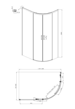 Душевой уголок Ambassador Queen 11011103L-ST3, полукруглый, линейный трап, 120х80, артикул 11011103L-ST3