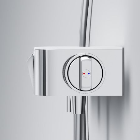 F8F10500 Func, смеситель для душа, кнопочный с полкой, с изливом, хром