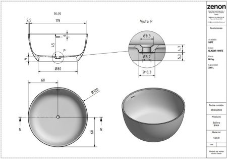 Zenon Biwa, круглая ванна из искусственного камня Solid Surface, Ø120xh55 см, цвет белый матовый, артикул 4000.000.000.000.31739