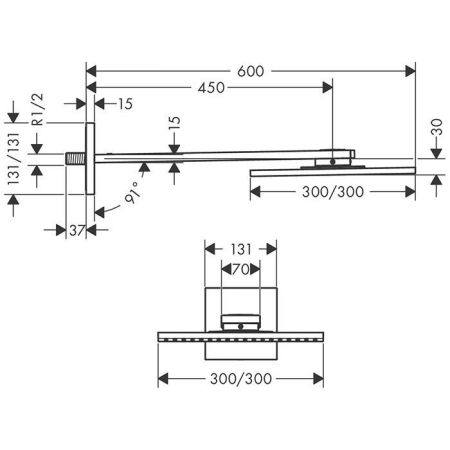 AX ShowerSolution Верхний душ, 300x300мм, 1jet, с  держателем 450мм, настенный монтаж, цвет: Полированное золото, артикул 35314990