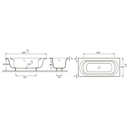 Ванна JACOB DELAFON ELISE (180*80) E60283-00 (ножки, белый, перелив по центру), шт