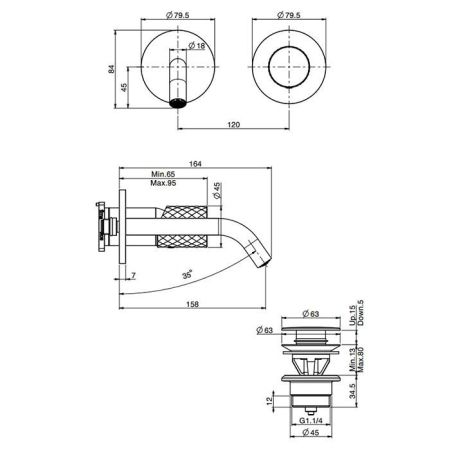 Fima Carlo Frattini Spillo Tech Cмеситель для раковины, встраиваемый, излив: 15.8см., цвет: золото, артикул F3051TWX8XOR