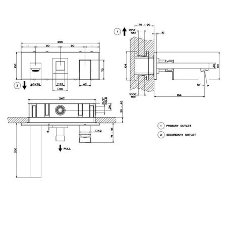 Gessi Rettangolo Встраиваемый смеситель с изливом и переключателем PULL(внешние части), цвет: черный, артикул 44907#299