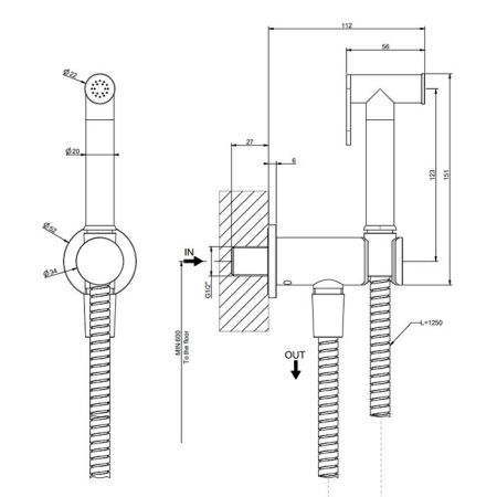 Gessi Гигиенический душ, цвет Gold PVD