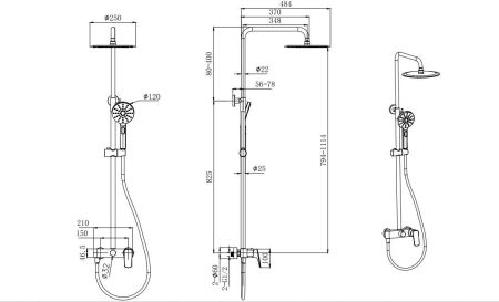 Душевая система 3jet 250мм AQUATEK AQ2060CR, артикул AQ2060CR
