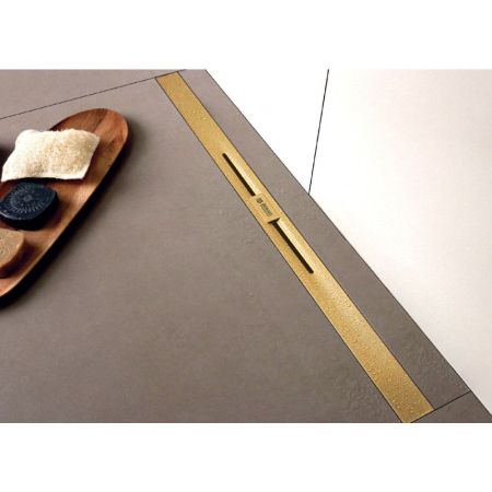 Желоб BERGES водосток SIMPEL 1000, золото глянец, S-сифон D50 H60 боковой, артикул 092113