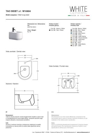 White Ceramic Tao, подвесное биде c крепежом, 53x38x30,5h см, цвет белый глянцевый, артикул W1080401