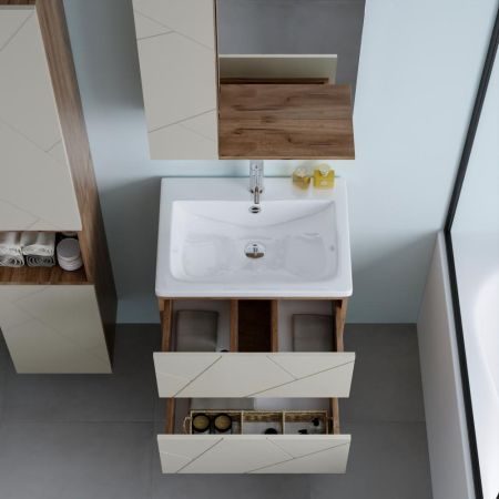 Комплект мебели для ванной Бриклаер КРИСТАЛЛ 60ZSL, латте/дуб крафт табачный, артикул КРИСТАЛЛ 60ZSL