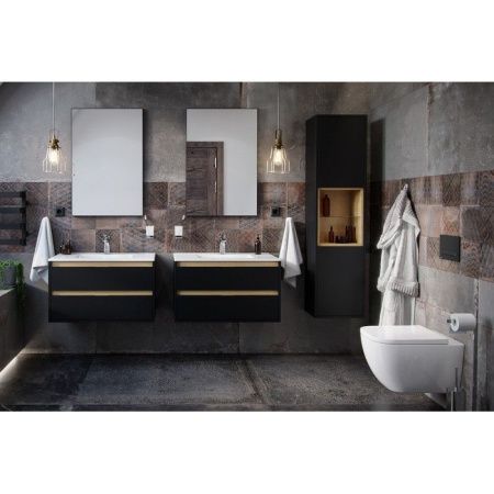 Тумба под раковину EXCELLENT Tuto 80 см (черный матовый/дуб), 2 ящика