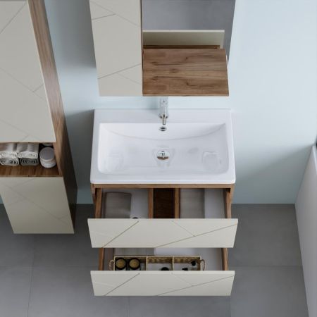 Комплект мебели для ванной Бриклаер КРИСТАЛЛ 70ZL, латте/дуб крафт табачный, артикул КРИСТАЛЛ 70ZL