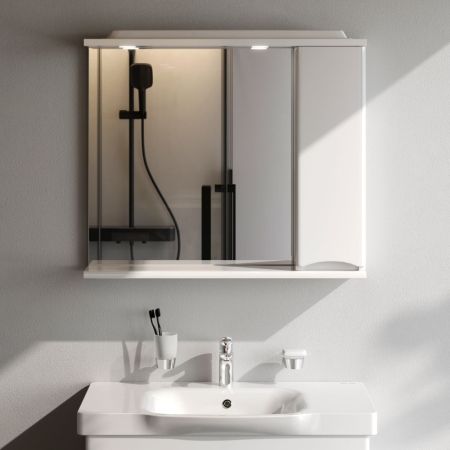 M80MPR0801WG Like, зеркало, частично-зеркальный шкаф, 80 см, с подсветкой, правый, белый, глянец, шт, артикул M80MPR0801WG