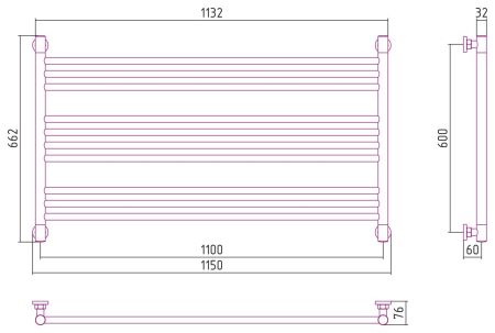 Полотенцесушитель водяной Богема L 600х1100 (Состаренная бронза), артикул 05-0202-6011