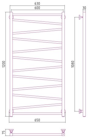 Полотенцесушитель водяной Сирокко 1200х600 (Состаренная ЛАТУНЬ), артикул 051-0253-1260