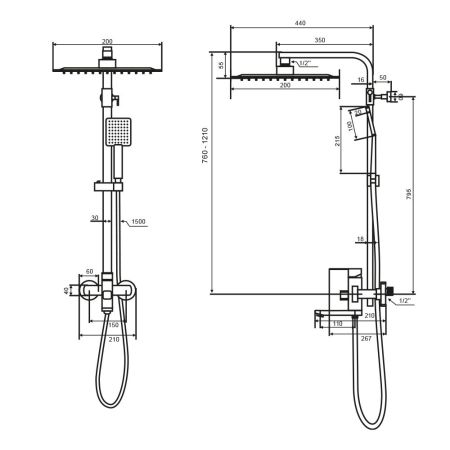Душевая система WesnaArt KUBUS KUB13-314, сатин, артикул KUB13-314