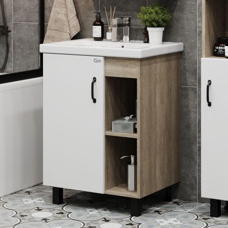 Тумба Onika Тимбер 60 напольная, белая мат./дуб сонома (ум. Como 60), артикул 106140