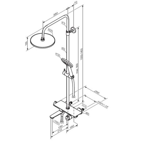977760300 Jupiter душевая система с ванно-душевым ТМС смесителем-полкой, черный, артикул 977760300