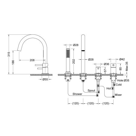 Смеситель для ванны с душем, врезной Timo Saona 2320/17Y золото матовое, артикул 2320/17Y