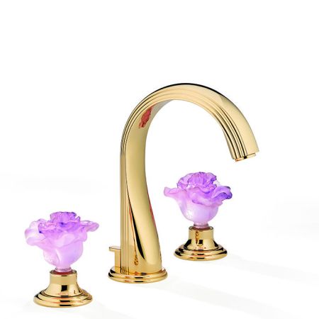 THG ROSE Смеситель для раковины на 3 отверстия, с донным клапаном, цвет полированное золото