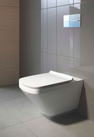 Унитаз, Duravit, Durastyle, безободковый (с открытым смывным краем), тип установки-подвесной, с вертикальным смывом, ширина, мм-370, глубина, мм-540, высота, мм-355, форма чаши-прямоугольная, выпуск-горизонтальный, материал-керамика, сиденье-в комплекте, , артикул 45510900A1