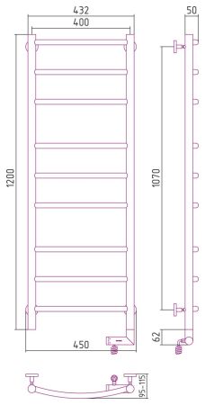 Полотенцесушитель электрический "ГАЛАНТ 2.0" 1200х400 / МЭМ правый (Матовый Чёрный), артикул 31-5201-1240