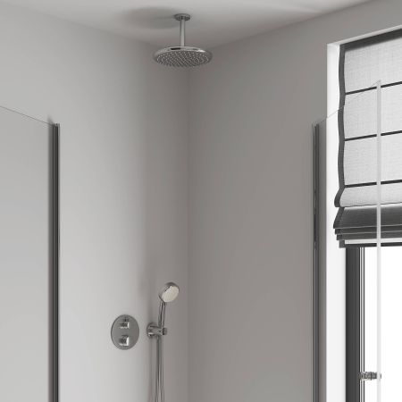 Верхний душ GROHE Tempesta 250, круглый + Душевой кронштейн потолочный 142 мм, хром (26664000), артикул 26664000