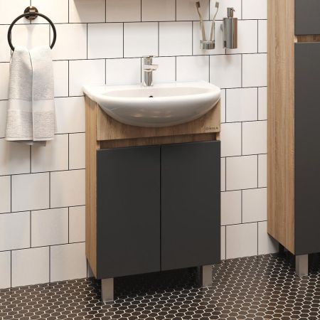 Тумба Onika Милтон 55 напольная, серая/дуб сонома (ум. Уют 55)