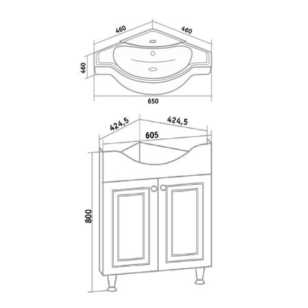 Тумба Runo Классик 65 угловая под умывальник УТ000003756 (Классик 65) (УТ000004162), артикул УТ000004162