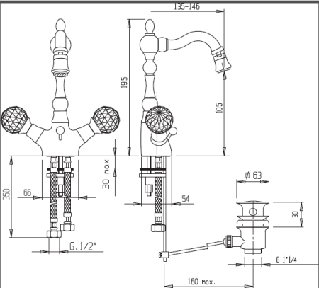 Смеситель для биде CEZARES ATLANTIS-BS2