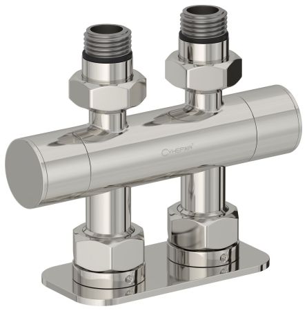 Вентиль, Сунержа, EU50, 2 х НР G 1/2" / 2 х НГ G 3/4", прямой, скрытый, материал-нержавеющая сталь, цвет-сталь без покрытия