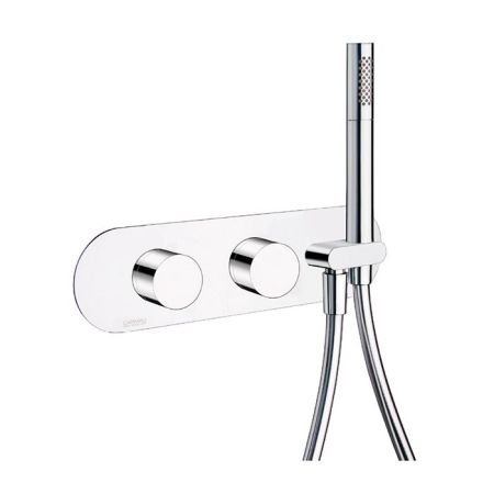 Смеситель для душа, Carimali, на 3 потребителя, тип открывания воды-вентильный, тип регулирования воды-прогрессивный картридж, монтаж-настенный встраиваемый, в комплекте-держатель для душа, гладкий гибкий шланг против скручивания из ПВХ, ручной душ-цилинд