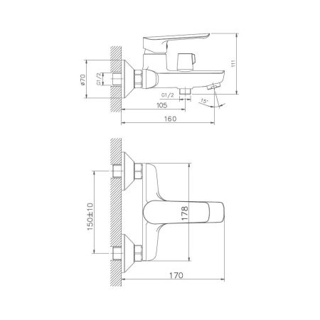 Смеситель для ванны D-Lin D130370, хром, артикул D130370