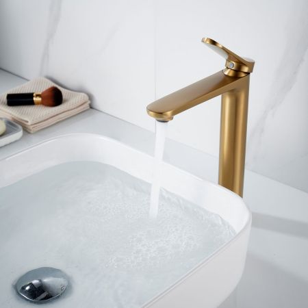 Смеситель для раковины высокий Shevanik S4311G, золотой сатин, артикул S4311G