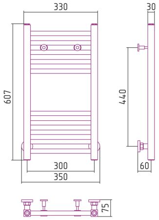 Полотенцесушитель водяной МОДУС 600х300 (Без покрытия), артикул 00-0250-6030