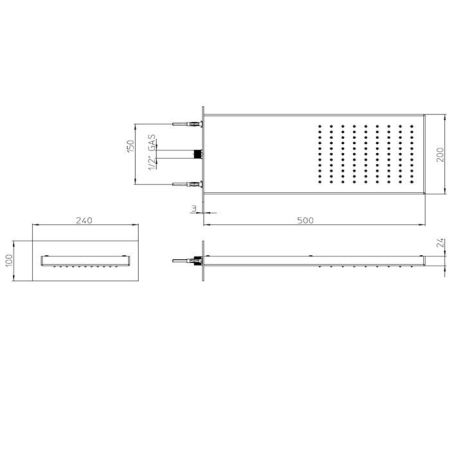 Верхний душ, Bossini, MANHATTAN, тип установки-настенный, размер душевого диска, мм-200*500*24, форма-прямоугольная, количество режимов-1, тип струи-дождь (Rain), держатель-в комплекте, цвет-хром, артикул I00575.030