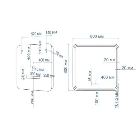 Зеркало с подсветкой "Genova 800x800" AM-Gen-800-800-DS-F-White, артикул AM-Gen-800-800-DS-F-White